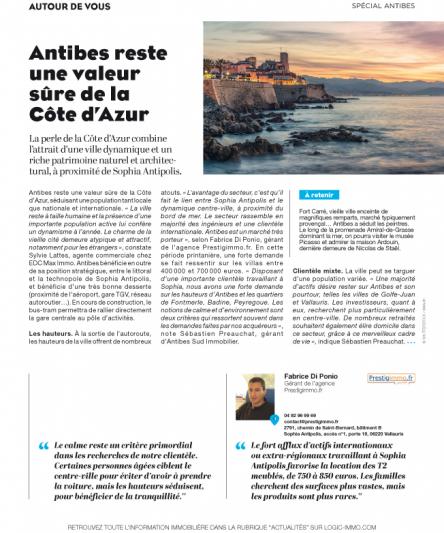 Photos Notre agence Prestigimmo.f, donne sont avis d'expert Immobilier, dans le magazine Logic Immo du mois d'Avril 2019