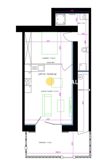 appartement  2 pièces  Gardanne   45 m² -   