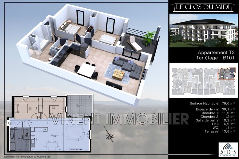 Photo Appartement Montélimar Sud ville, achat appartement 3 pièces 79 m²