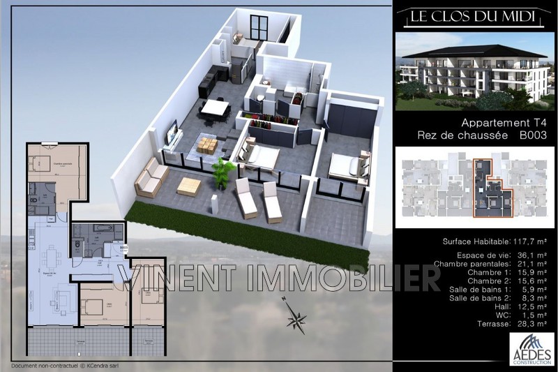 Photo Appartement Montélimar Sud ville, achat appartement 4 pièces 118 m²